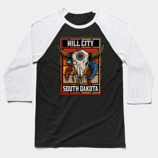 Hill City South Dakota Native American Bison Skull Baseball T-Shirt
